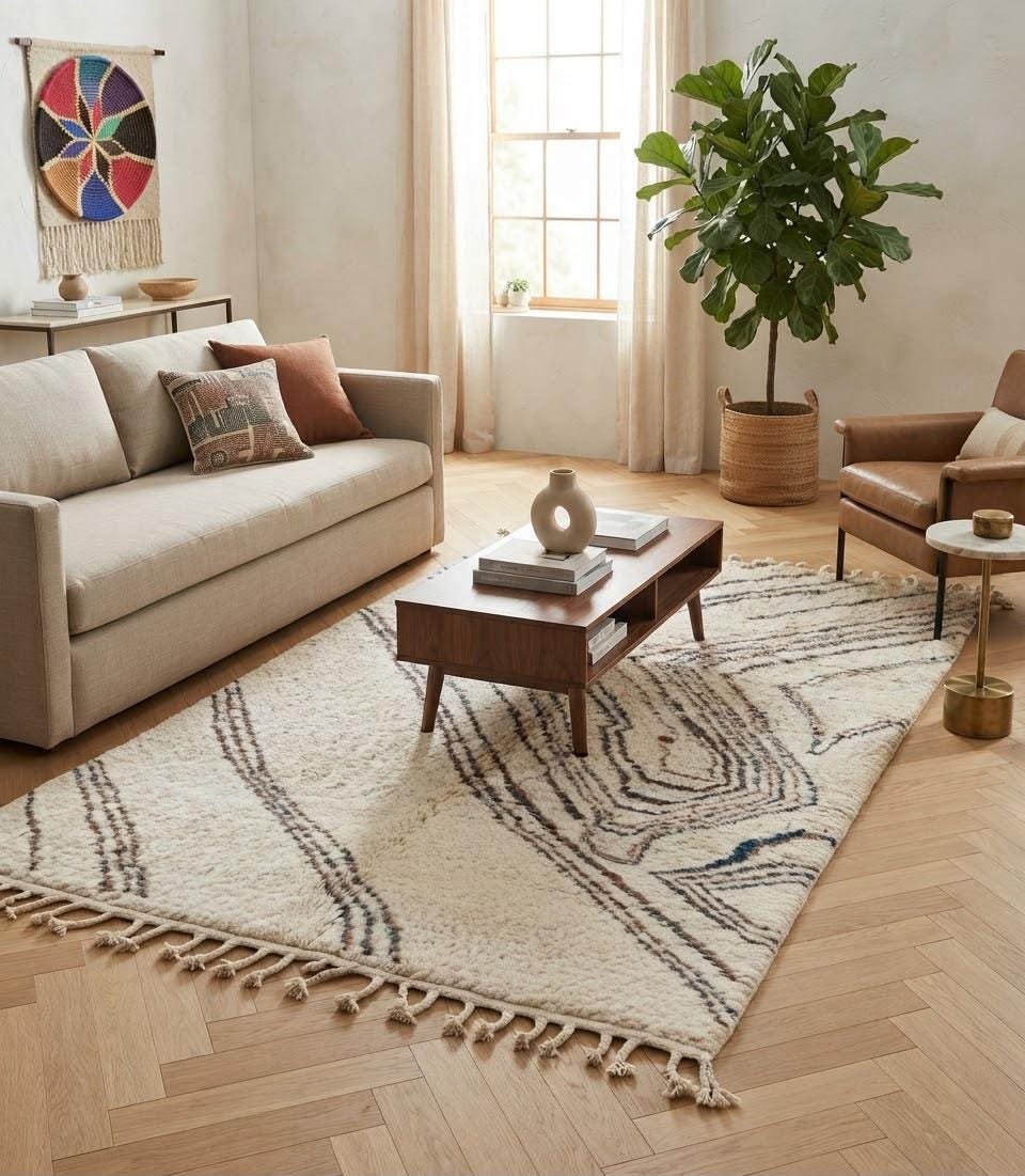 Hand-Woven Beni Ourain Moroccan Wool Rug – Authentic Area Carpet