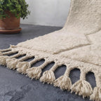 Minimalist Moroccan Berber Rug, Hand-Knotted Cream Wool Carpet, Beni Ourain Style Living Room