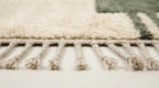 Handmade Geometric Moroccan Rug - Plush Cream Wool with Emerald Line Motif - Minimalist Berber Style Area Rug for Modern Home Decor