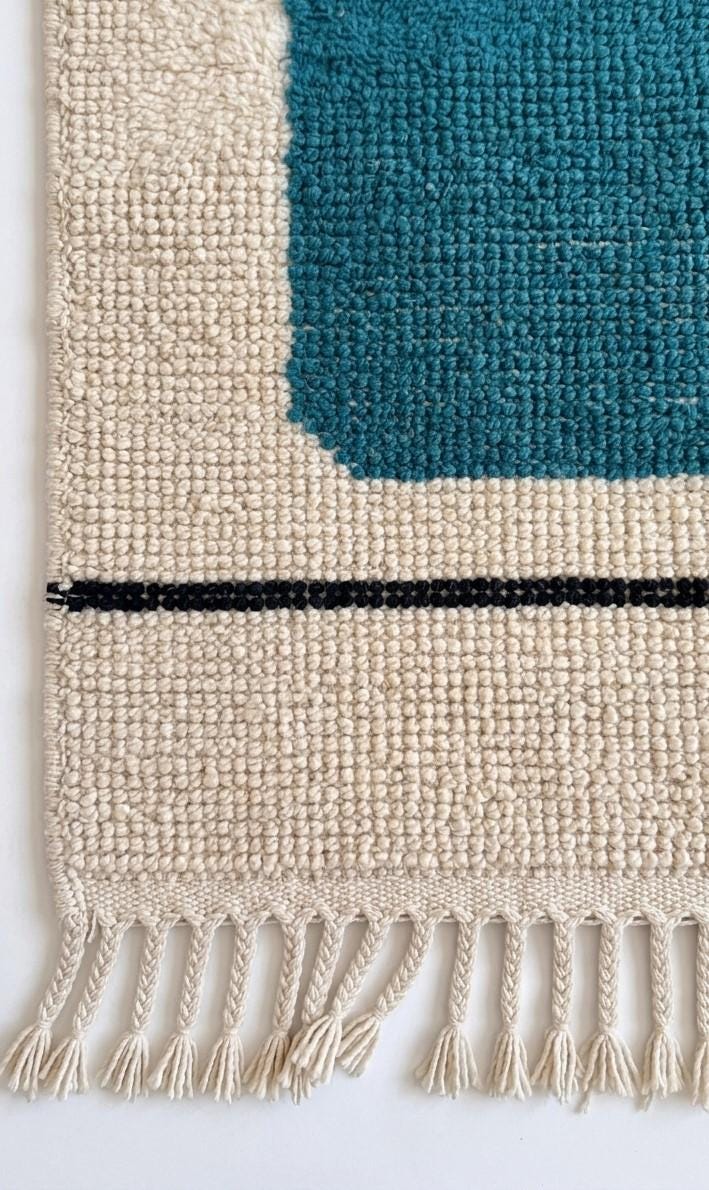 Morrocan Rug, Navy  Geometric Area Rug, Plush Hand-Tufted Boho Wool Rug
