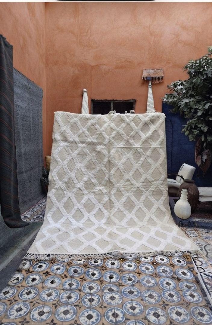 Hand-Woven Moroccan Wool Rug, Tribal Berber Design, Atlas Mountains Home Decor