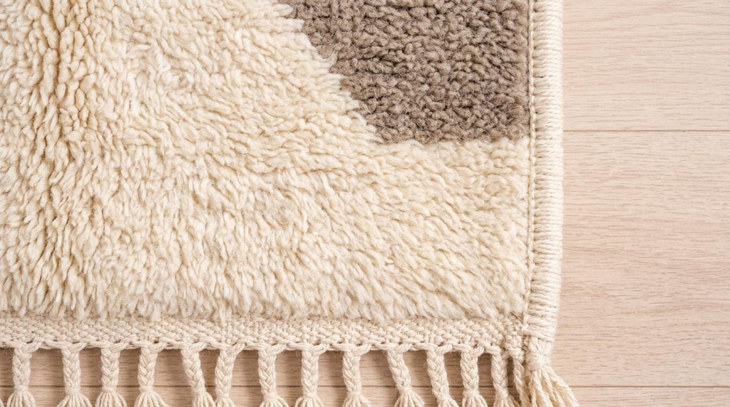 Hand-Knotted Moroccan  Wool Rug | Abstract Taupe Diamonds, Cream | i Minimalist Area Rug