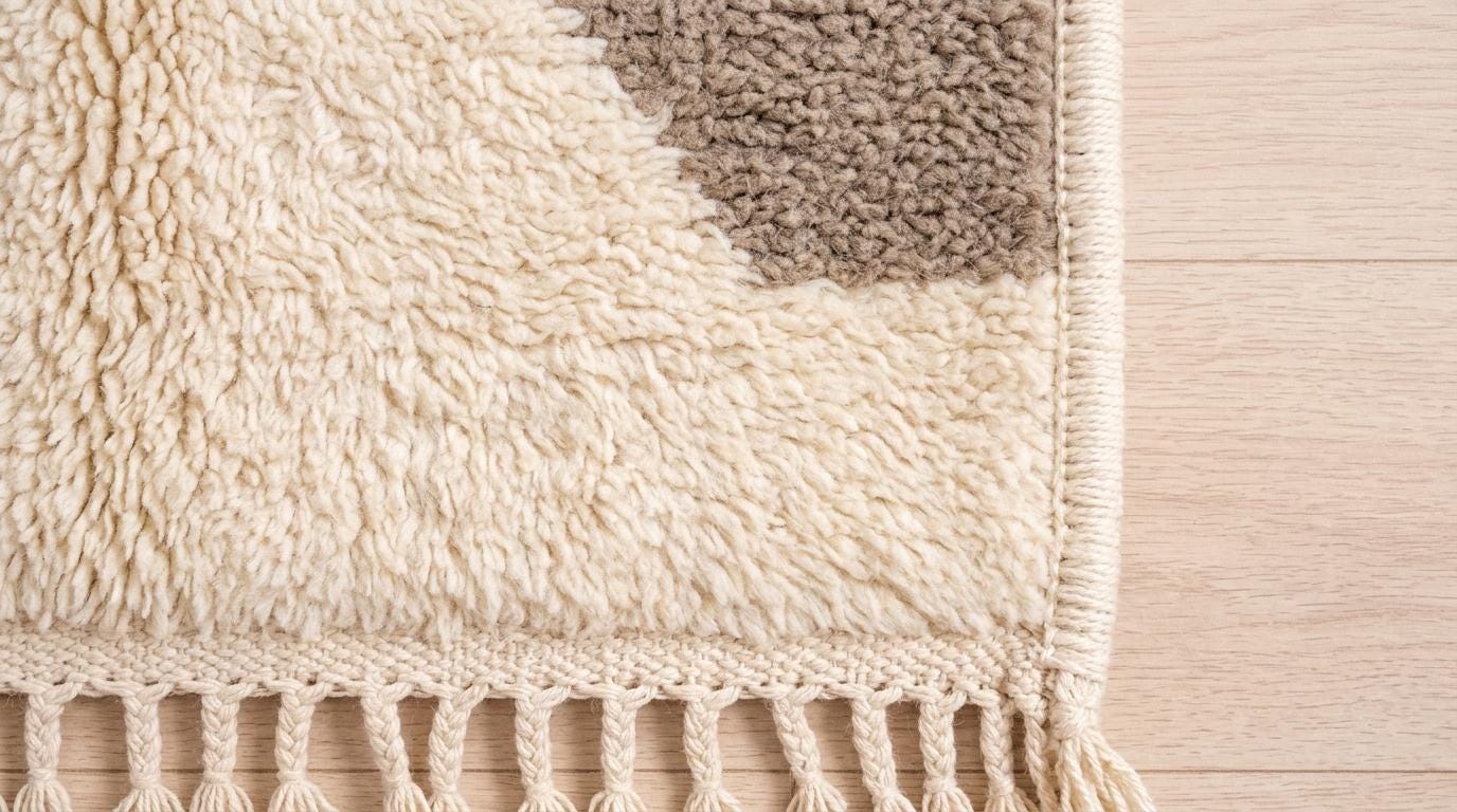 Hand-Knotted Moroccan  Wool Rug | Abstract Taupe Diamonds, Cream | i Minimalist Area Rug
