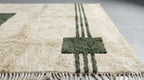 Handmade Geometric Moroccan Rug - Plush Cream Wool with Emerald Line Motif - Minimalist Berber Style Area Rug for Modern Home Decor