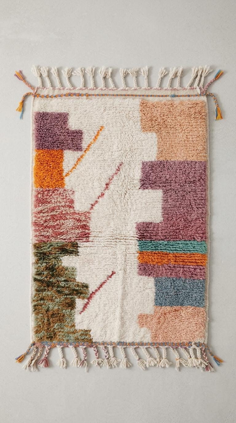 Handcrafted Moroccan Rug, Geometric Block Shag Rug, Mid-Century Modern Boho Decor