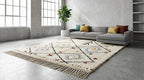 Hand-Knotted Wool Rug | Modern Moroccan Diamond Pattern, Cream Base