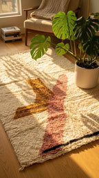 Hand-Knotted Moroccan Wool Rug | Abstract Geometric Mustard, Pink, Black Shapes