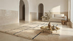 Modern Moroccan Geometric Shag Rug - Plush Cream Wool with Navy Blue Outlines - Hand-Tufted Berber Style Area Rug