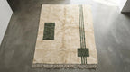 Handmade Geometric Moroccan Rug - Plush Cream Wool with Emerald Line Motif - Minimalist Berber Style Area Rug for Modern Home Decor