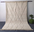 Minimalist Moroccan Berber Rug, Hand-Knotted Cream Wool Carpet, Beni Ourain Style Living Room