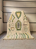 Beni Ourain Wool Rug – Cream Geometric Tribal Motifs, Handwoven Berber Area Rug
