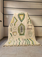 Beni Ourain Wool Rug – Cream Geometric Tribal Motifs, Handwoven Berber Area Rug