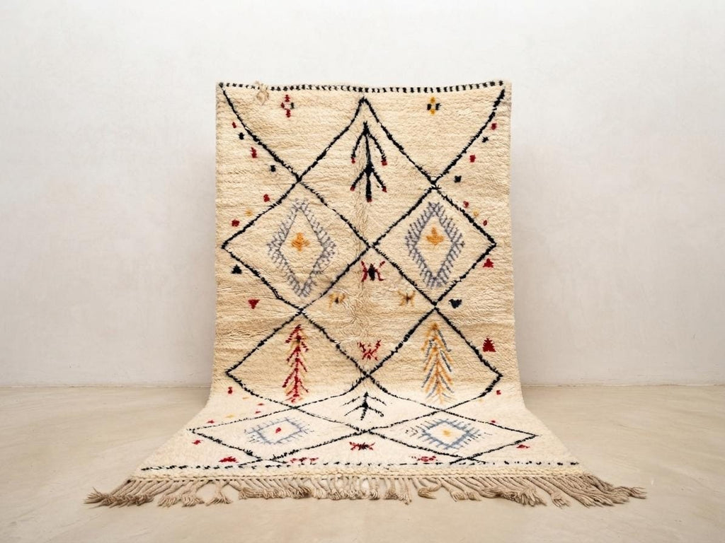 Hand-Knotted Wool Rug | Modern Moroccan Diamond Pattern, Cream Base