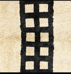Cream & Black Geometric Wool Rug – Boho Shag Pile