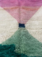 Hand-knotted Moroccan Shaggy Rug – Geometric Triangles, Wool, Pink Green Blue Decor