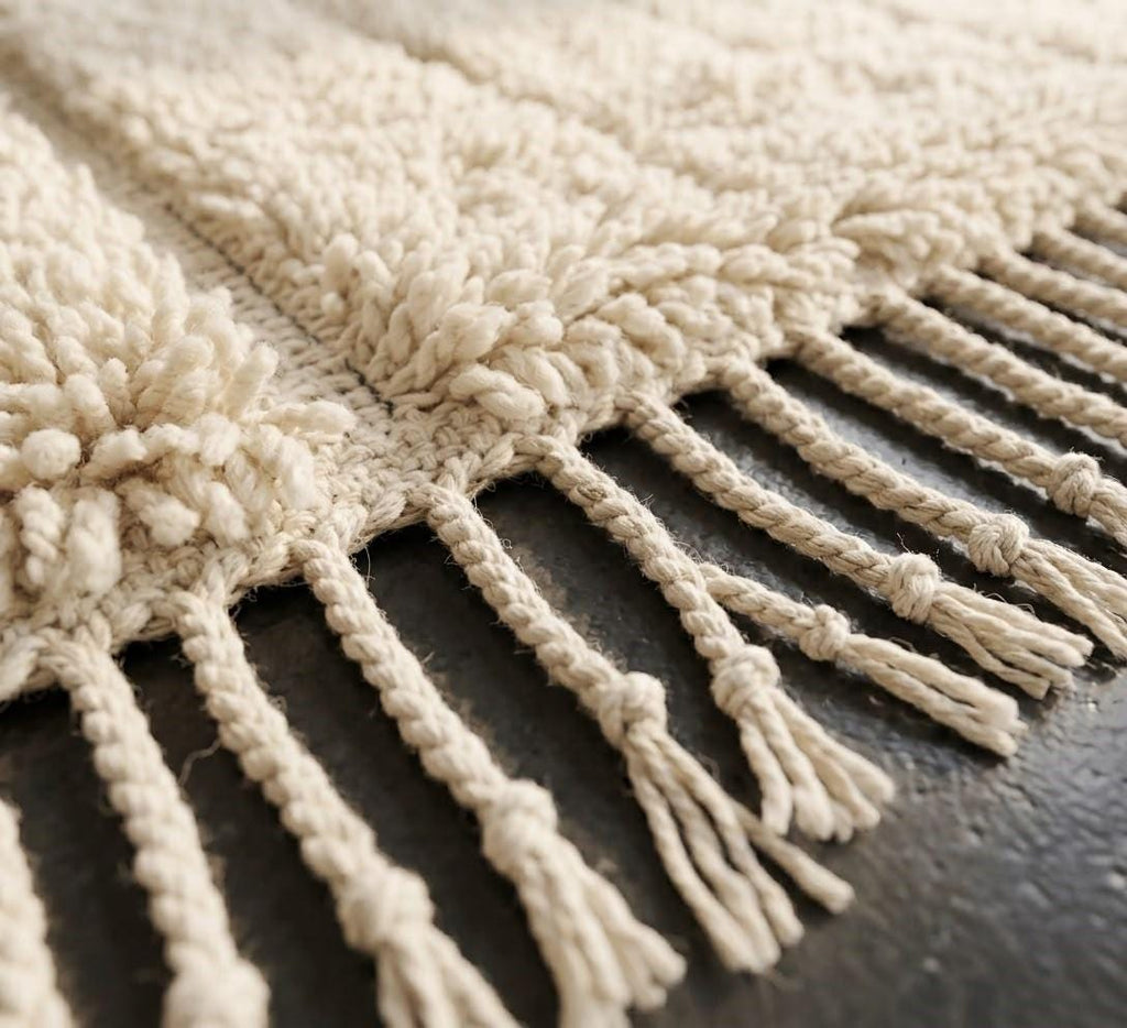Moroccan Rug, Cream  authentic Wool Beni Ourain Rug, Authentic Moroccan Geometric Carpet