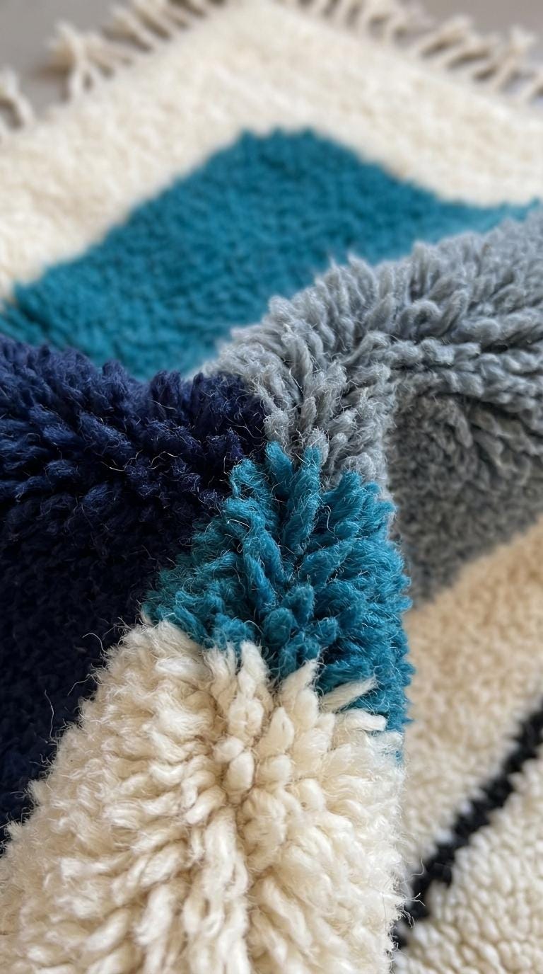 Morrocan Rug, Navy  Geometric Area Rug, Plush Hand-Tufted Boho Wool Rug