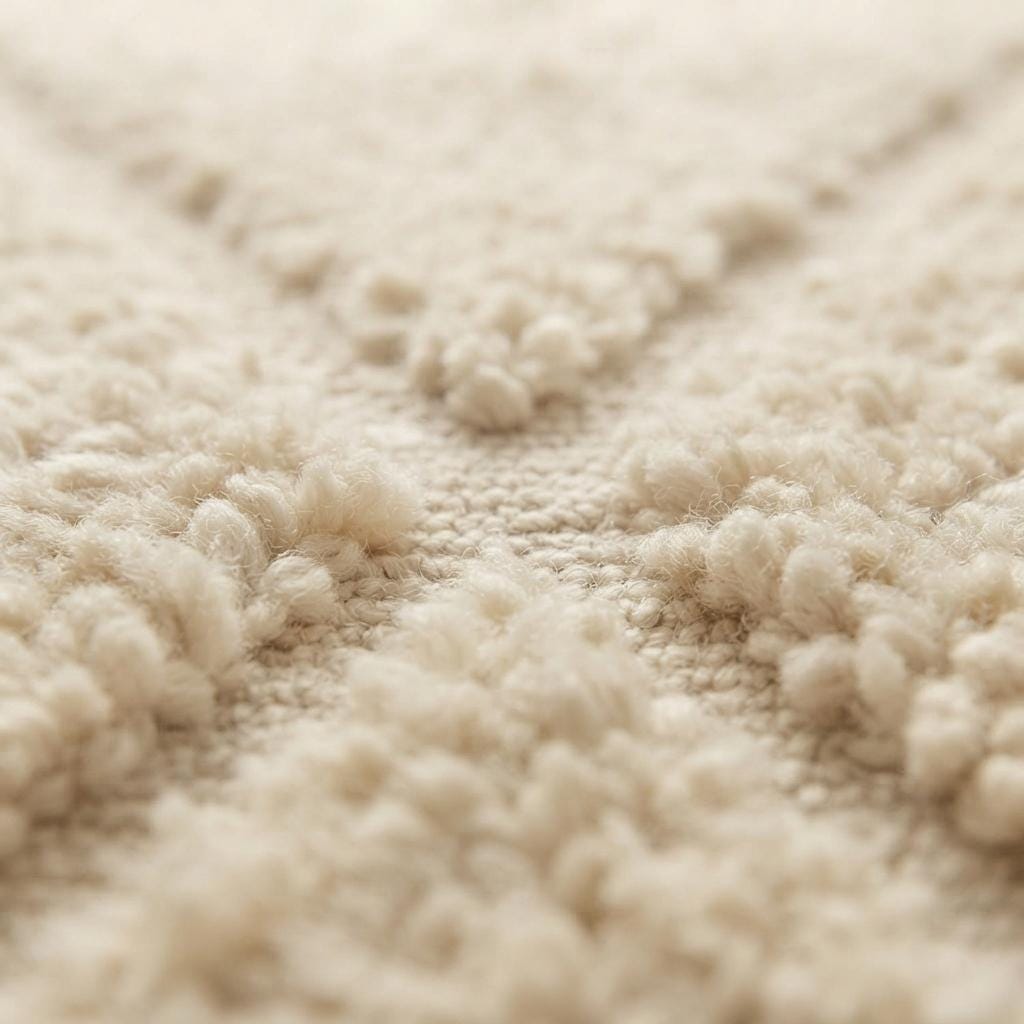 Minimalist Moroccan Berber Rug, Hand-Knotted Cream Wool Carpet, Beni Ourain Style Living Room