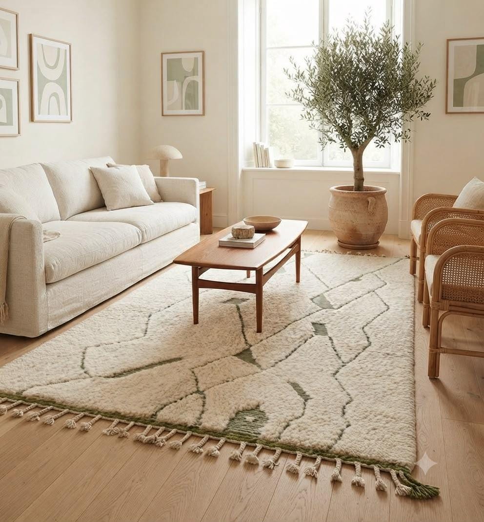 Sage Green Berber Wool Rug – Boho Geometric Decor