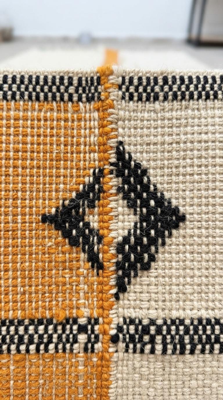 Hand-knotted Moroccan Rug – Orange, Off-White, Tassels, Tribal Decor