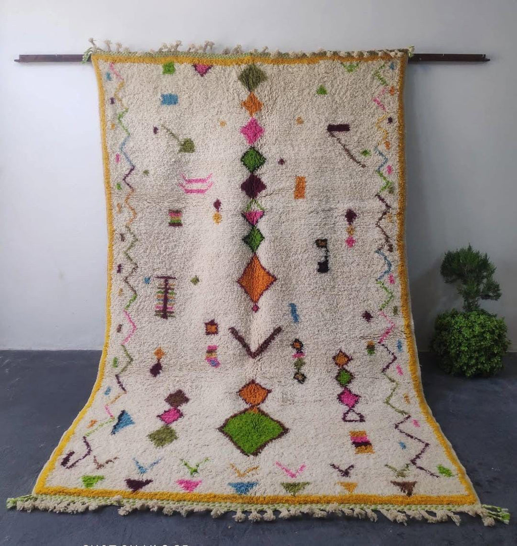 Hand-Knotted Wool  Carpet, Colorful Geometric Patterns, Bohemian Floor BerberArt
