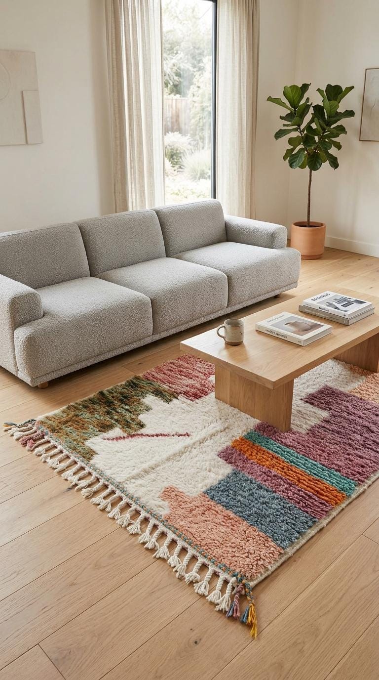 Handcrafted Moroccan Rug, Geometric Block Shag Rug, Mid-Century Modern Boho Decor